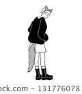 萬聖節時尚線條畫插圖：身穿狐狸服裝的女孩 131776078