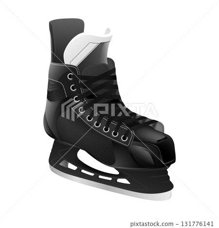 Vector Ice Hockey Skate Boot with Laces and Blade. 3d Realistic Isolated Ice Hockey Skate Boot for Sport Design. Hockey Skate Illustration. Hockey Skate Equipment, Side View 131776141