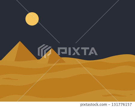 夜晚的沙漠與金字塔的插圖 131776157