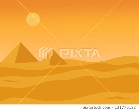 Illustration of a desert at sunset with pyramids Illustration of a desert at sunset with pyramids 131776158