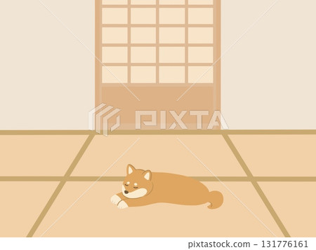 Illustration of a Shiba Inu sleeping in a Japanese-style room, tatami room 131776161