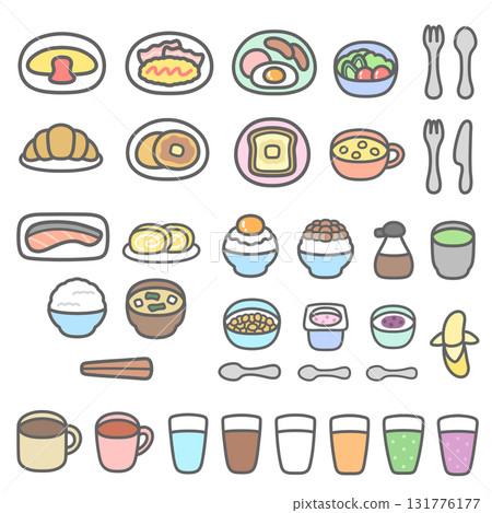 Cute breakfast illustration set 131776177