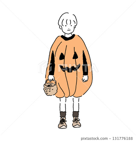 一個男孩打扮成南瓜的插圖（萬聖節/秋季活動） 131776188