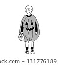 一個穿著南瓜萬聖節服裝的男孩的單色線條畫 131776189