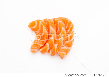 Salmon raw sashimi on white background 131776523