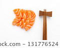 Salmon raw sashimi on white background 131776524