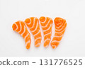 Salmon raw sashimi on white background 131776525