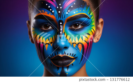 woman face with abstract colorful mask woman face with abstract colorful mask 131776612