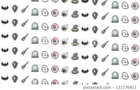 Retro game style Halloween pixel art seamless pattern 131776921