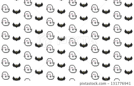 Retro game-style Halloween pixel art seamless pattern Retro game-style Halloween pixel art seamless pattern 131776941