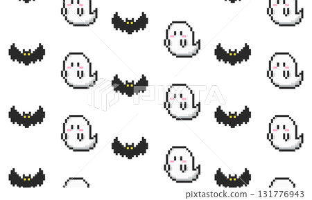 Retro game-style Halloween pixel art seamless pattern Retro game-style Halloween pixel art seamless pattern 131776943