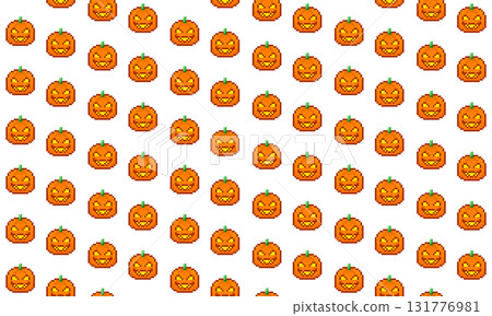 A seamless pumpkin pixel art pattern for retro game-style Halloween designs 131776981