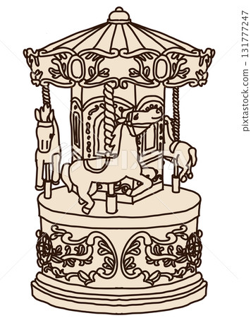 Illustration of a retro merry-go-round music box 131777247