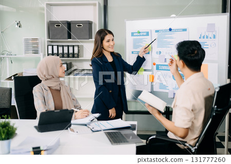 Group of Asian business meeting in planning design in creative business discussing work Group of Asian business meeting in planning design in creative business discussing work 131777260
