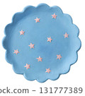 Handmade Blue Clay Dish with Pink Star Pattern 131777389