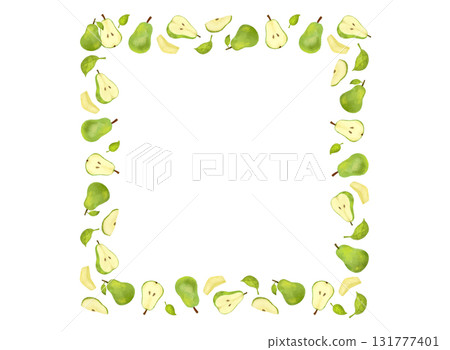 秋季水果和梨水彩手繪插畫水果方框素材 131777401