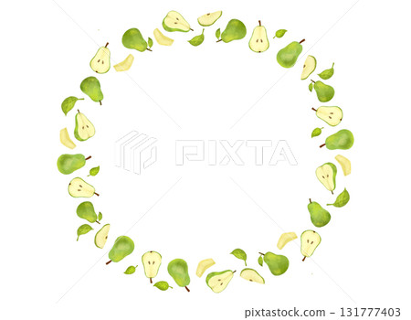 秋季水果和梨水彩手繪插畫水果圓框素材 131777403