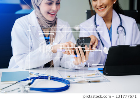 Project manager working and update tasks with Gantt chart scheduling diagram at hospital .success smart medical doctor working with smart medical doctor 131777671