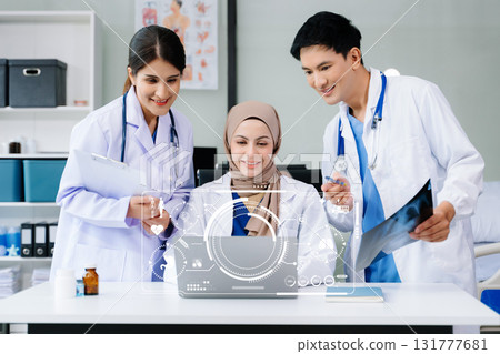 Medicine  team doctor using digital tablet and smartphone diagnose virtual electronic medical record on interface.Digital healthcare and network on virtual 131777681