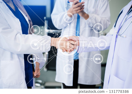 Medicine team doctor using digital tablet and smartphone diagnose virtual electronic medical record on interface.Digital healthcare and network on virtual Medicine team doctor using digital tablet and smartphone diagnose virtual electronic medical record on interface.Digital healthcare and network on virtual 131778386