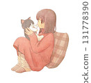 A cat gently rejecting a kiss 131778390