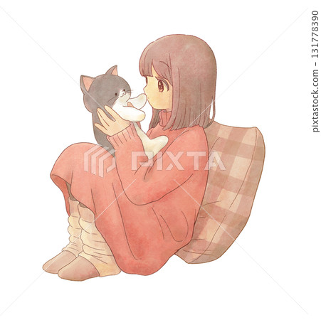 A cat gently rejecting a kiss 131778390