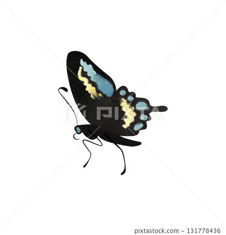 Black swallowtail butterfly. Isolated watercolor illustration for graphic design. Sticker, part of image. Clipart. 131778436