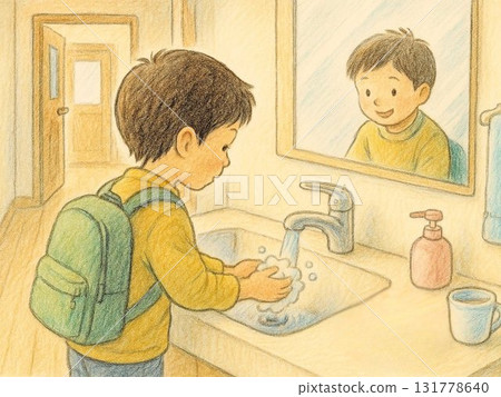 孩子回家後洗手的插圖 131778640