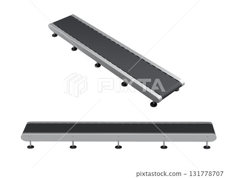 Set of Airport luggage conveyor belt, manufacture line or baggage claim area isolated on white background. 3d render of travel vacation concept or airport or warehouse service 131778707