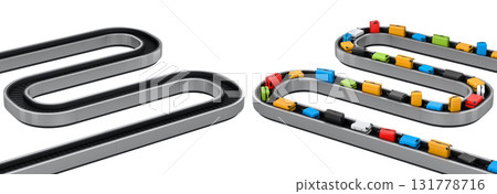 Set of Airport luggage conveyor belt or baggage claim area with suitcases on white background. 3d render of travel vacation concept. 131778716