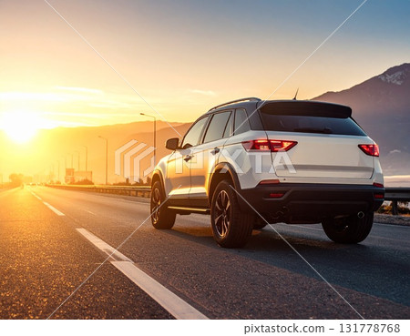 夕陽下染色的汽車 131778768