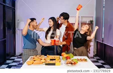 Celebrate friendship with delicious food, drinks, and cheerful moments indoors perfect Celebrate friendship with delicious food, drinks, and cheerful moments indoors perfect 131778929