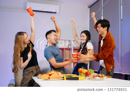 Celebrate friendship with delicious food, drinks, and cheerful moments indoors perfect Celebrate friendship with delicious food, drinks, and cheerful moments indoors perfect 131778931