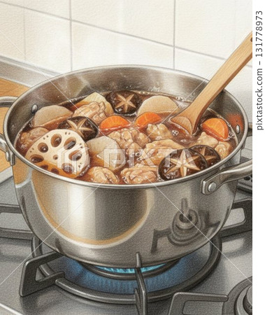 Cooking illustration of Chikuzenni simmered in a pot 131778973