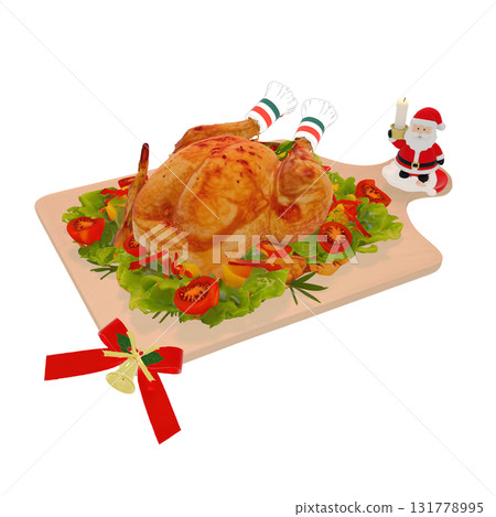 Winter end of year Christmas roast turkey and Santa decoration illustration Winter end of year Christmas roast turkey and Santa decoration illustration 131778995