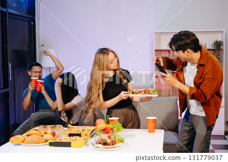 Celebrate friendship with delicious food, drinks, and cheerful moments indoors perfect Celebrate friendship with delicious food, drinks, and cheerful moments indoors perfect 131779037