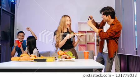 Celebrate friendship with delicious food, drinks, and cheerful moments indoors perfect Celebrate friendship with delicious food, drinks, and cheerful moments indoors perfect 131779038