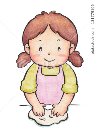 揉麵包的女孩的插圖 揉麵包的女孩的插圖 131779106
