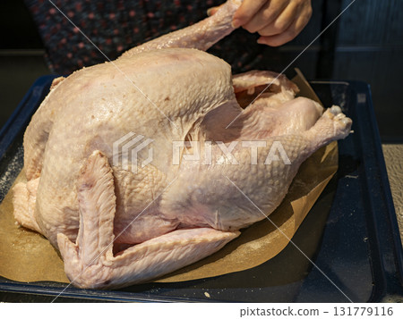 The feast begins: preparing the turkey The feast begins: preparing the turkey 131779116