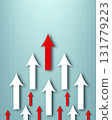 upward red arrow leading white arrows on light blue grid symbolizing leadership growth success business progress motivation and competition concept in corporate and economic development 131779223
