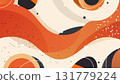abstract retro modern background with flowing waves and circular shapes in warm orange terracotta beige tones contrasted with black minimalist organic pattern 131779224
