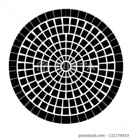 Circular Brick Mosaic Radial Stone Pavement Silhouette Black Vector Illustration 131779819