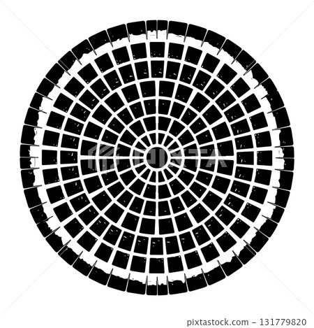 Circular Brick Mosaic Radial Stone Pavement Silhouette Black Vector Illustration 131779820