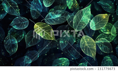 A close up of green leaves with a blue background 131779873