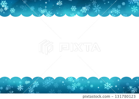 Dark light blue snowflake background and falling snow winter frame 131780123