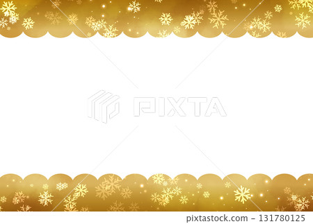 Dark yellow snowflake background and falling snow winter frame 131780125