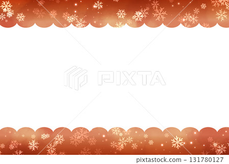 Orange snowflake background and falling snow winter frame Orange snowflake background and falling snow winter frame 131780127