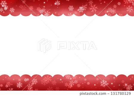 Dark red snowflake background and falling snow winter frame 131780129
