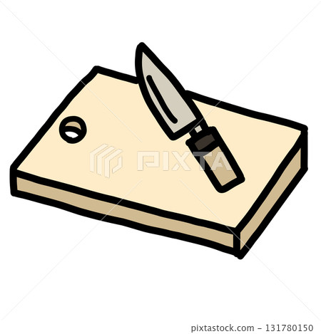 Hand-drawn simple and cute cutting board and knife illustration Hand-drawn simple and cute cutting board and knife illustration 131780150