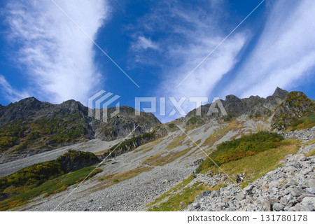從北阿爾卑斯山的唐澤眺望奧穗高岳和唐澤岳 從北阿爾卑斯山的唐澤眺望奧穗高岳和唐澤岳 131780178